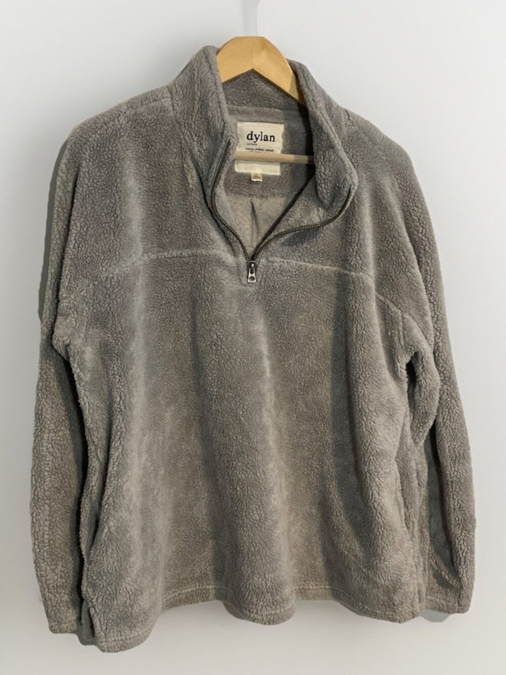 Dylan Los Angeles Sherpa Quarter-Zip Sweater Pullover Grey XL cozy fireside